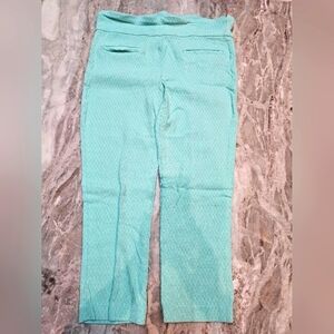 Crown & Ivy Aqua Diamond Textured Pants Women’s Size 12 Ankle Length Stretch
